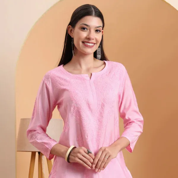 Pink_Chanderi_Embroidered_Short_Kurti_For_Women