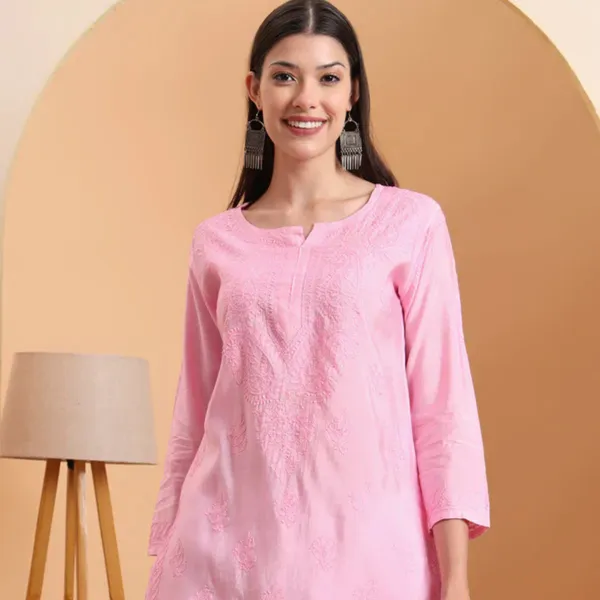 Pink_Chanderi_Embroidered_Short_Kurti_For_Women
