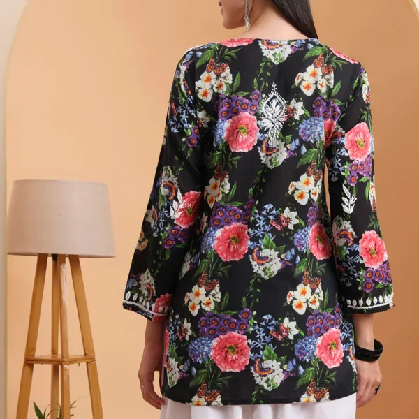Black_Rayon_Floral_Printed_Short_Kurti_For_Women