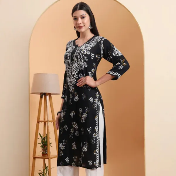 Black_Rayon_Printed_Embroidered_Kurti_For_Women