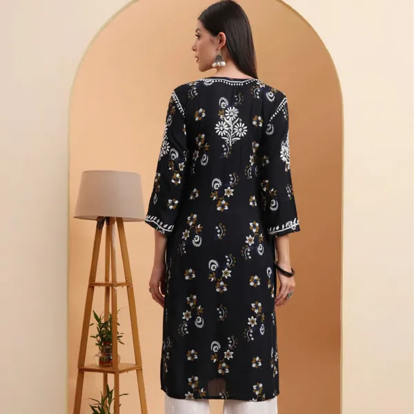 Black_Rayon_Printed_Embroidered_Kurti_For_Women