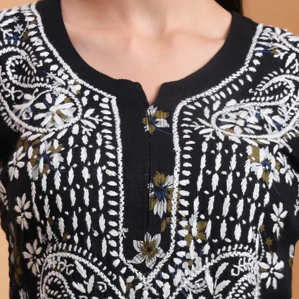 Black_Rayon_Printed_Embroidered_Kurti_For_Women