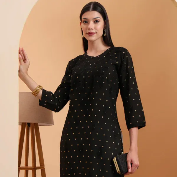 Black_Chanderi_Chikankari_Kurta_For_Women