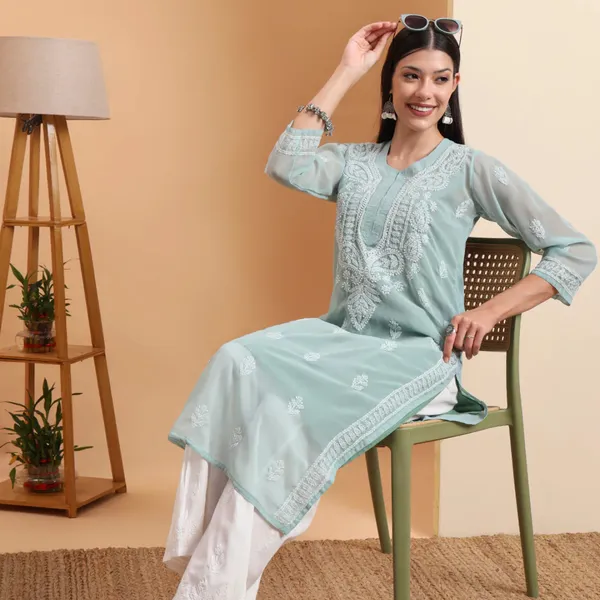 Sky_Blue_Georgette_Chikankari_Kurta_For_Women