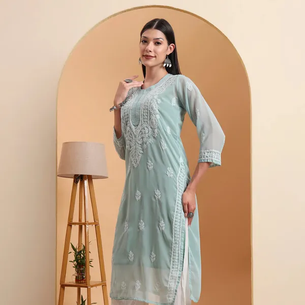 Sky_Blue_Georgette_Chikankari_Kurta_For_Women