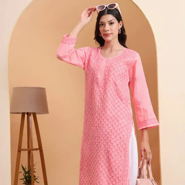 Pink_Voile_Cotton_Straight_Chikankari_Kurti_For_Women
