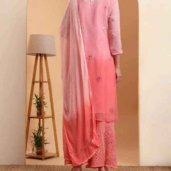 Peach_Georgette_Chikankari_Kurta_Set_With_Sharara_Dupatta_For_Women