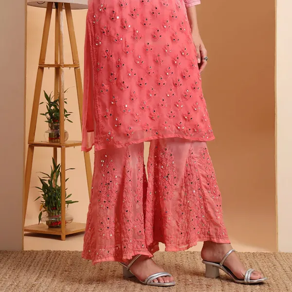 Peach_Georgette_Chikankari_Kurta_Set_With_Sharara_Dupatta_For_Women