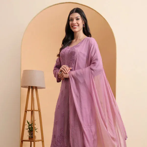 Lavender_Viscose_Chikankari_Kurta_Set_With_Palazzo_Dupatta_For_Women