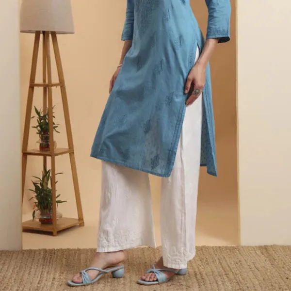 White_Cotton_Straight_Fit_Chikankari_Pants_For_Women