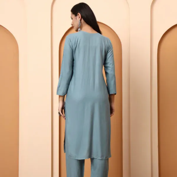 Green_Rayon_Chikankari_Kurta_With_Embroidered_Pants_For_Women