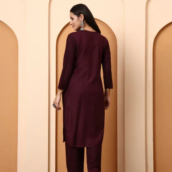 Wine_Rayon_Chikankari_Kurta_Set_For_Women
