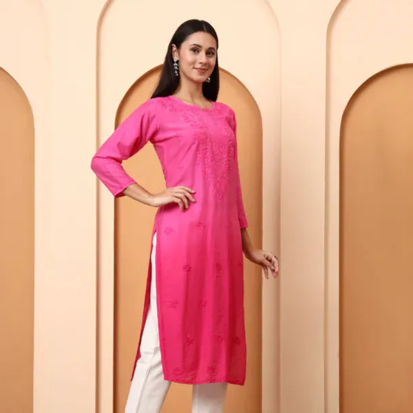 Pink_Chanderi_Chikankari_Three-Quarter_Sleeve_Kurti_For_Women