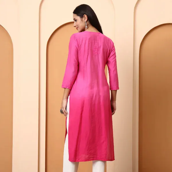Pink_Chanderi_Chikankari_Three-Quarter_Sleeve_Kurti_For_Women