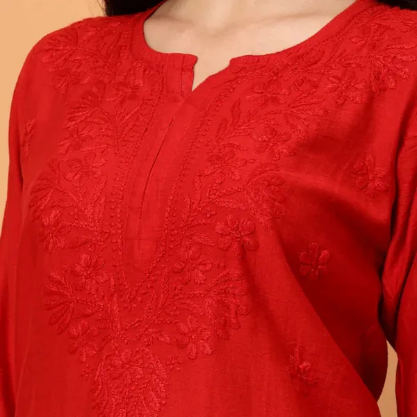 Red_Chanderi_Chikankari_Kurti_For_Women