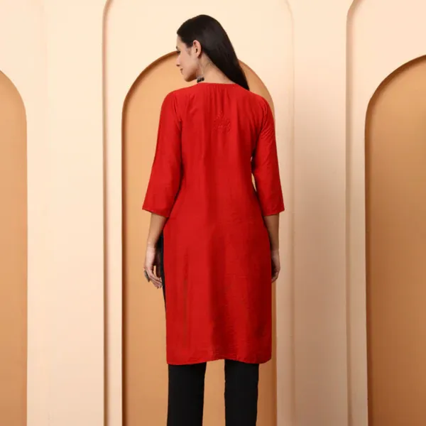 Red_Chanderi_Chikankari_Kurti_For_Women