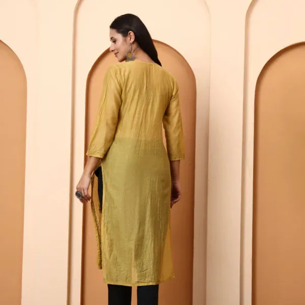 Mustard_Yellow_Chanderi_Chikankari_Kurti_For_Women