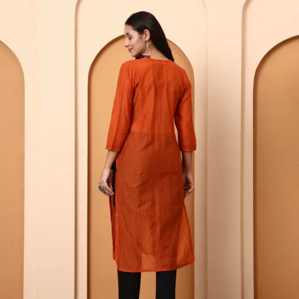 Rust_Orange_Chanderi_Chikankari_Kurti_For_Women