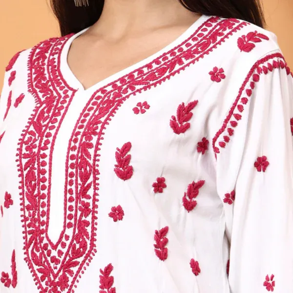 White_Dobby_Rayon_Embroidered_Kurti_For_Women
