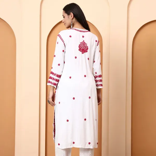 White_Dobby_Rayon_Embroidered_Kurti_For_Women