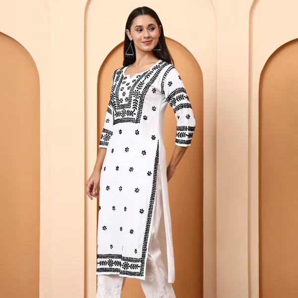 White_Cotton_Embroidered_Straight_Kurti_For_Women