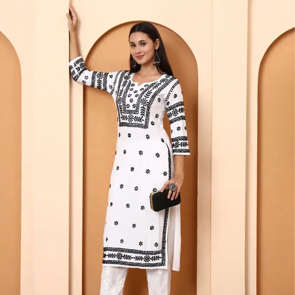 White_Cotton_Embroidered_Straight_Kurti_For_Women