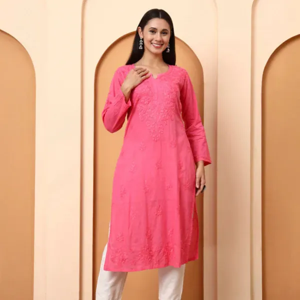 Pink_Cotton_Embroidered_Straight_Kurti_For_Women
