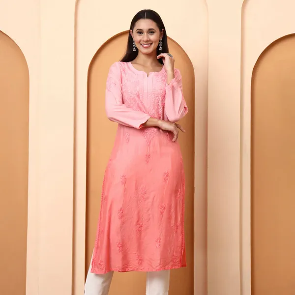 Peach_Chanderi_Embroidered_Straight_Kurti_For_Women