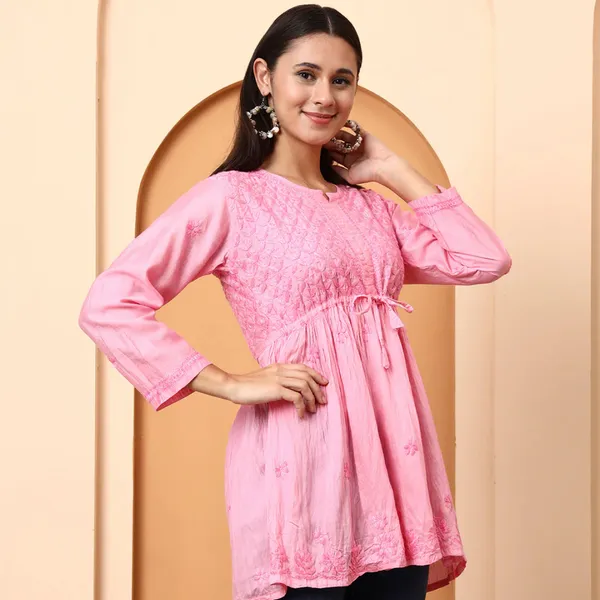 Pink_Chanderi_Embroidered_Short_Kurti_For_Women