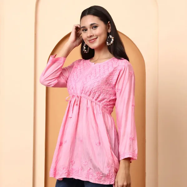 Pink_Chanderi_Embroidered_Short_Kurti_For_Women