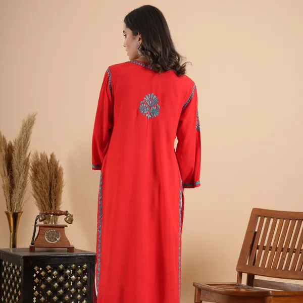 Red_Rayon_Chikankari_Kurta_For_Women