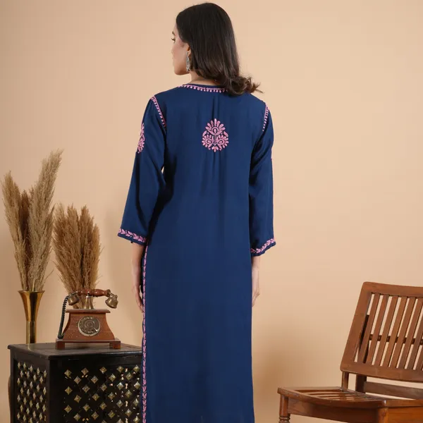 Navy_Blue_Rayon_Chikankari_Kurta_For_Women
