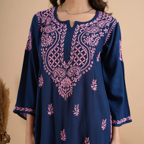 Navy_Blue_Rayon_Chikankari_Kurta_For_Women