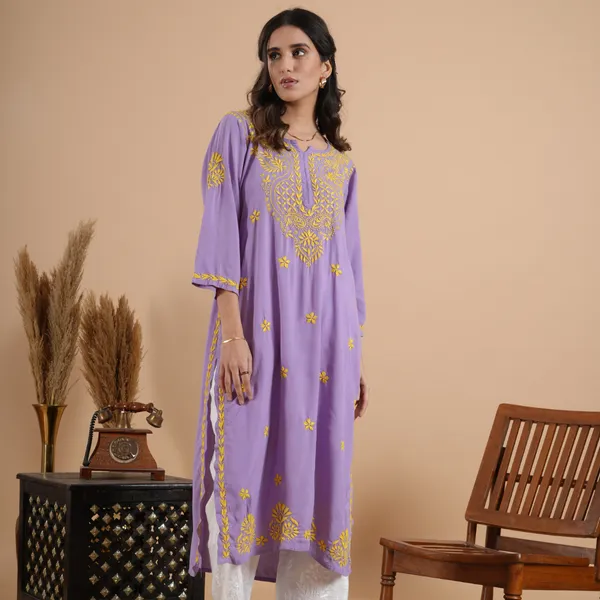 Lavender_Rayon_Chikankari_Kurta_For_Women