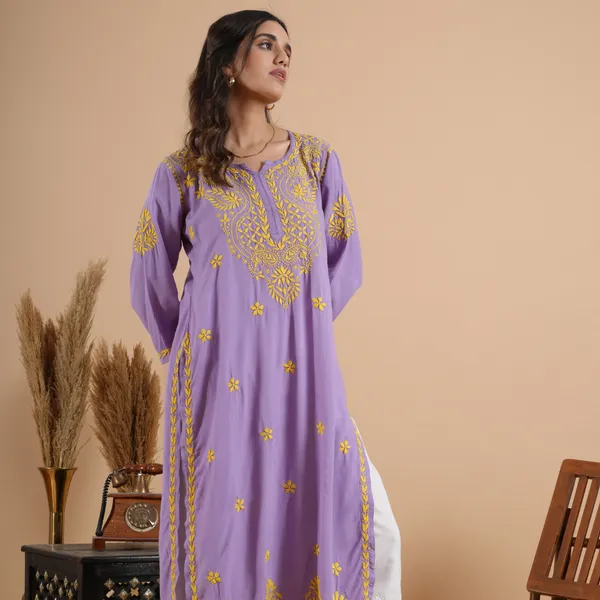Lavender_Rayon_Chikankari_Kurta_For_Women
