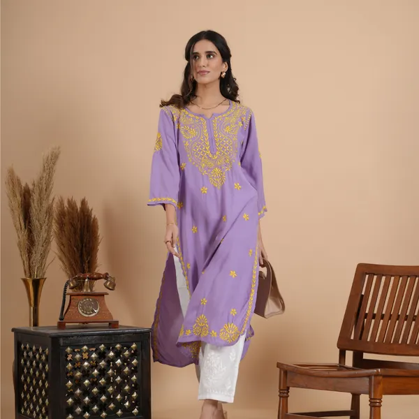 Lavender_Rayon_Chikankari_Kurta_For_Women