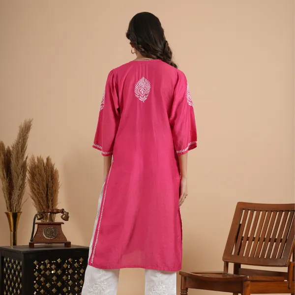 Magenta_Pink_Chanderi_Chikankari_Kurta_For_Women