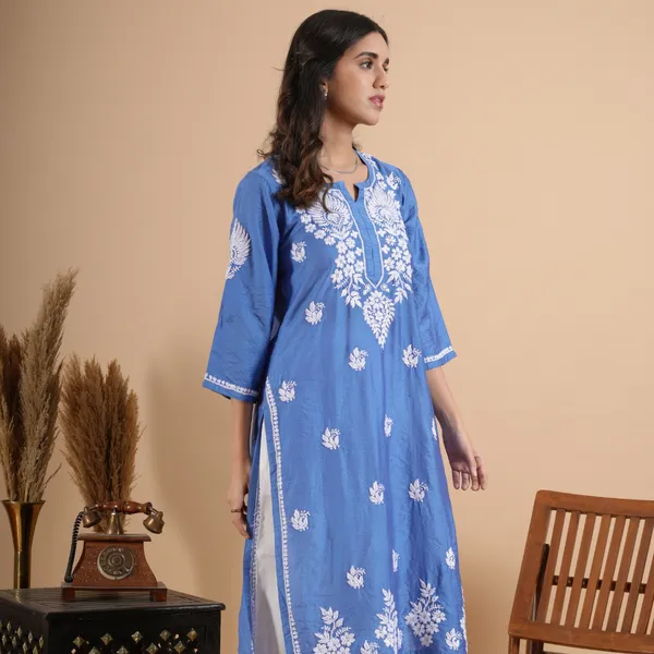 Sky_Blue_Chanderi_Chikankari_Kurta_For_Women