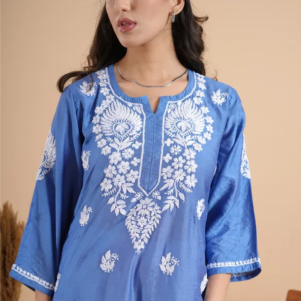 Sky_Blue_Chanderi_Chikankari_Kurta_For_Women