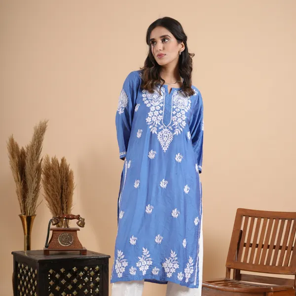 Sky_Blue_Chanderi_Chikankari_Kurta_For_Women