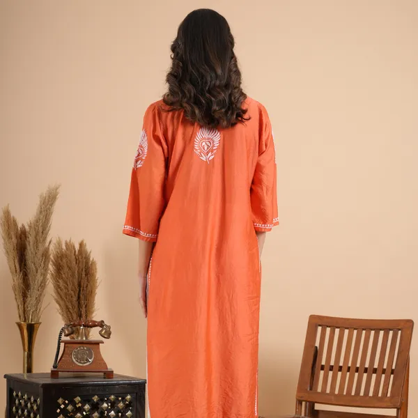 Brick_Red_Chanderi_Chikankari_Kurta_For_Women