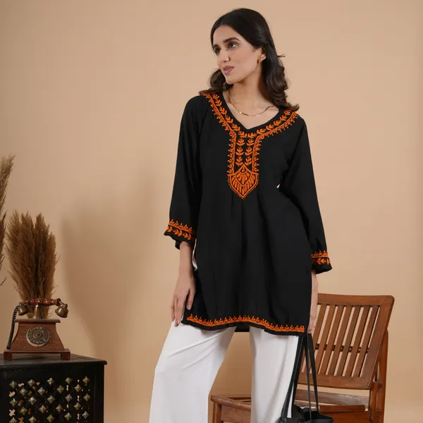 Black_Rayon_Chikankari_Short_Kurti_For_Women