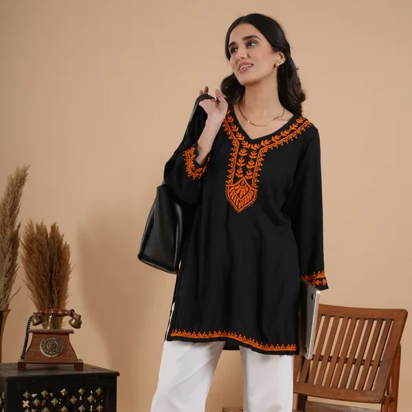 Black_Rayon_Chikankari_Short_Kurti_For_Women