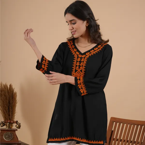 Black_Rayon_Chikankari_Short_Kurti_For_Women