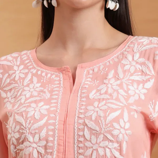 Peach_Rayon_Chikankari_Kurta_Set_For_Women