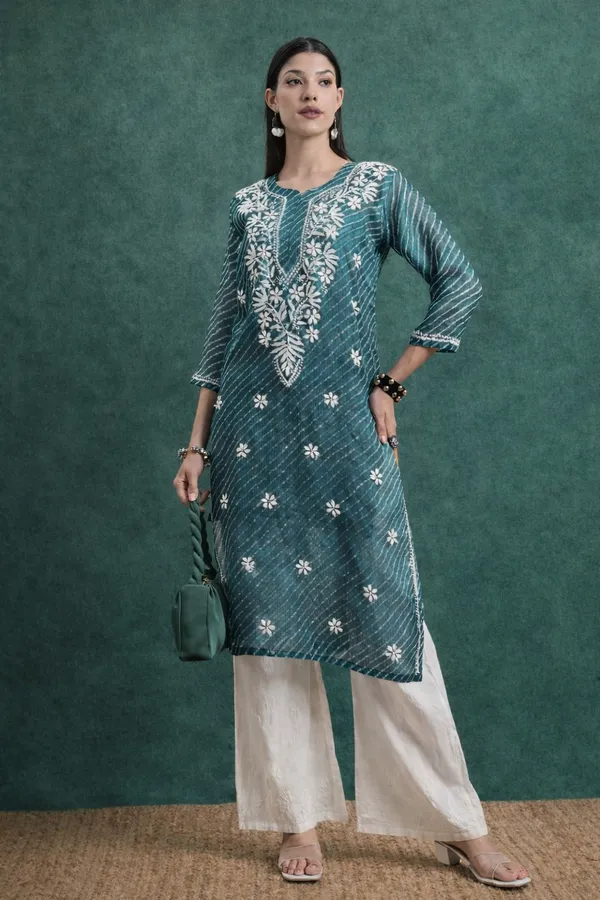 Teal_Green_Kota_Cotton_Embroidered_Kurti_For_Women
