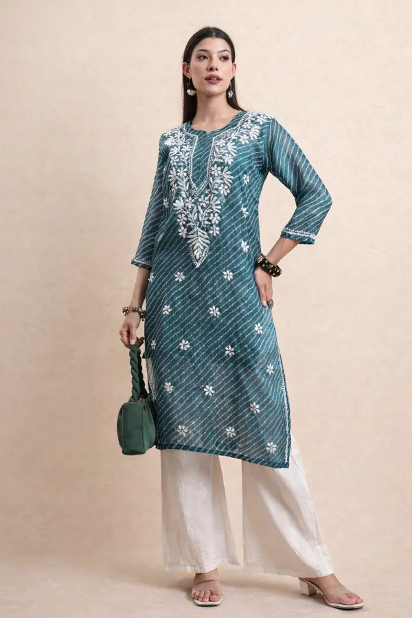 Teal_Green_Kota_Cotton_Embroidered_Kurti_For_Women