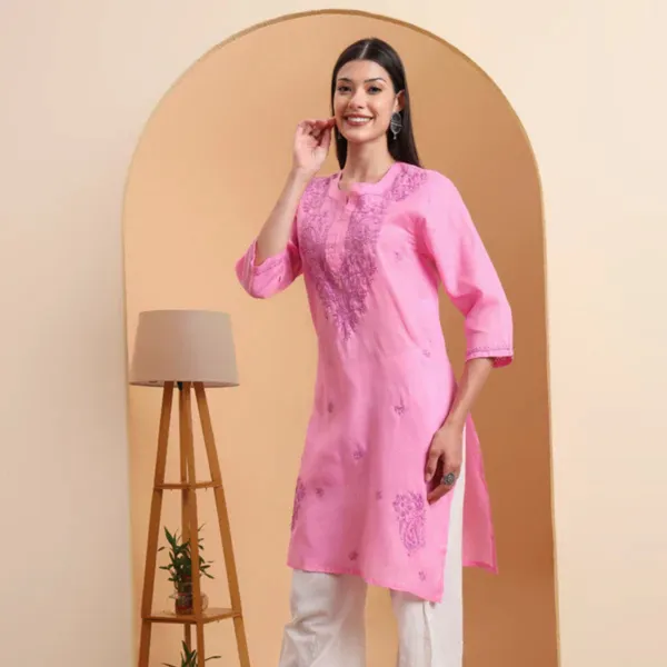 Pink_Khadi_Cotton_Chikankari_Kurta_For_Women