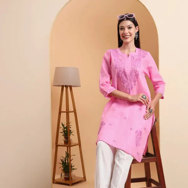 Pink_Khadi_Cotton_Chikankari_Kurta_For_Women