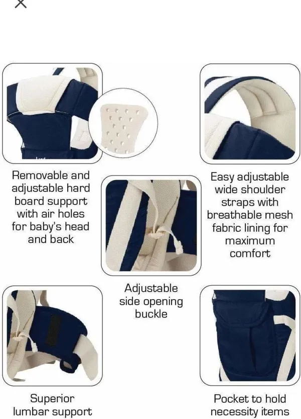 Bdmp_Baby_Carrier_Bag_With_Comfortable_Head_Support_&_Buckle_Straps_Black_Baby_Carrier_Black,_Back_Carry
